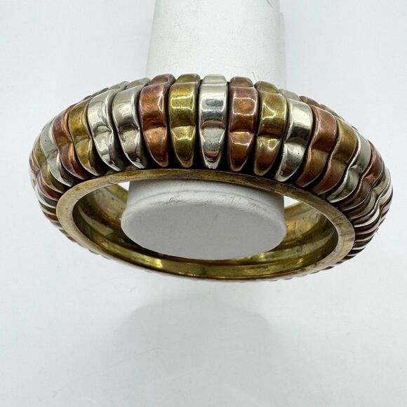 Vtg Bohemian Mixed Metal Large Chunky Indian Bangle Bracelet Silver Brass Copper - Picture 9 of 14